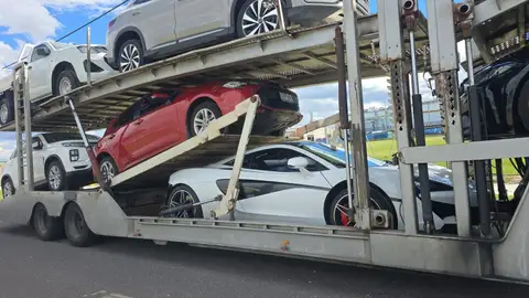 Auto Mover Multi-Level Car Carrier with Sports and Sedan Vehicles